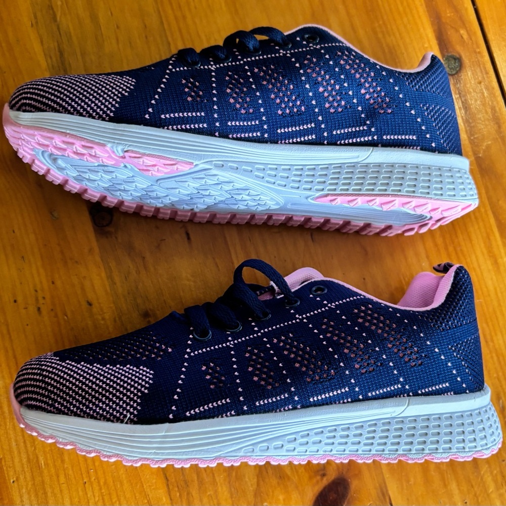 Navy and Pink Women's Athletic Running Shoes.